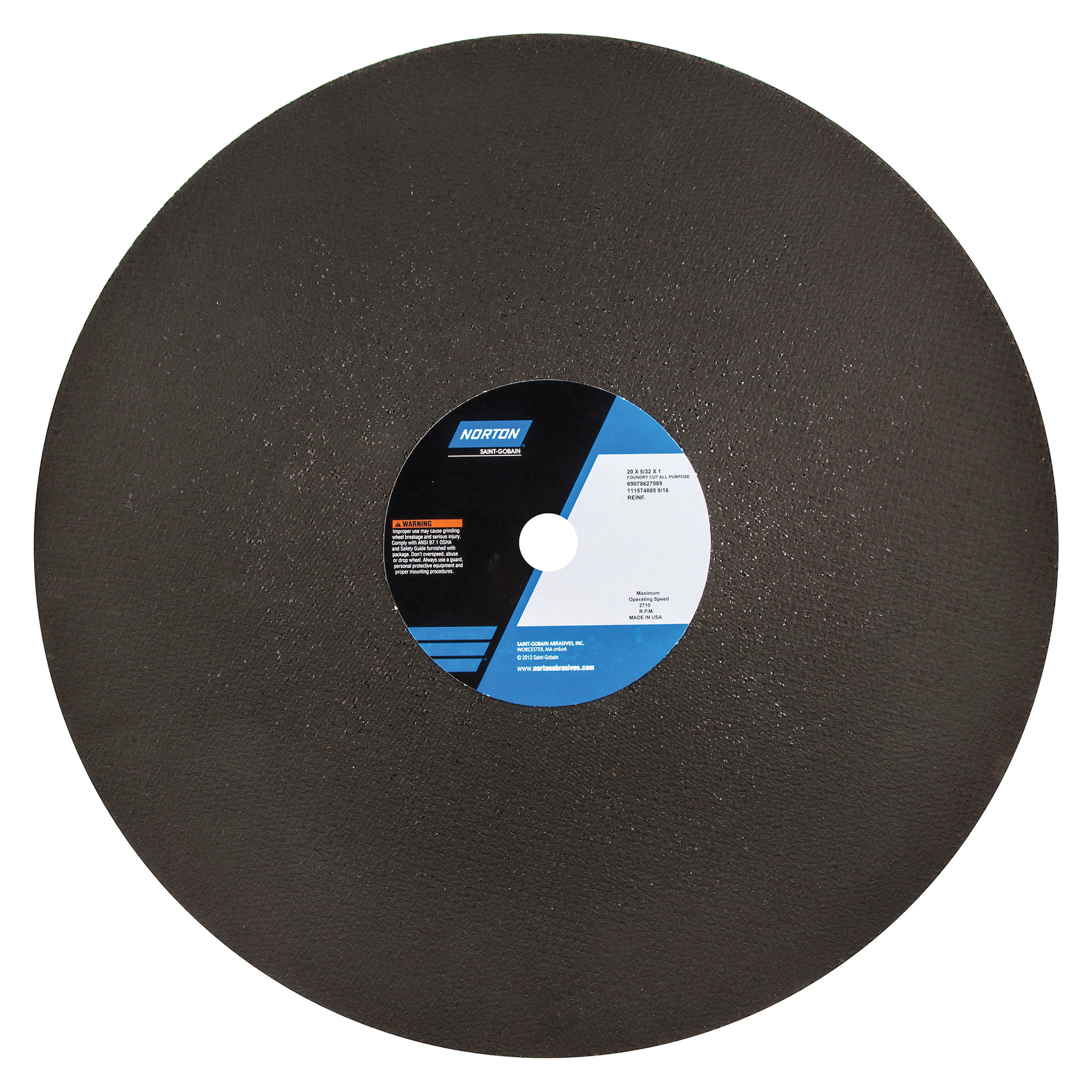 Norton®Foundry™ 69078627989 U57A All Purpose Cut-Off Wheel, 20 in Dia x 5/32 in THK, 1 in Center Hole, Aluminum Oxide Abrasive