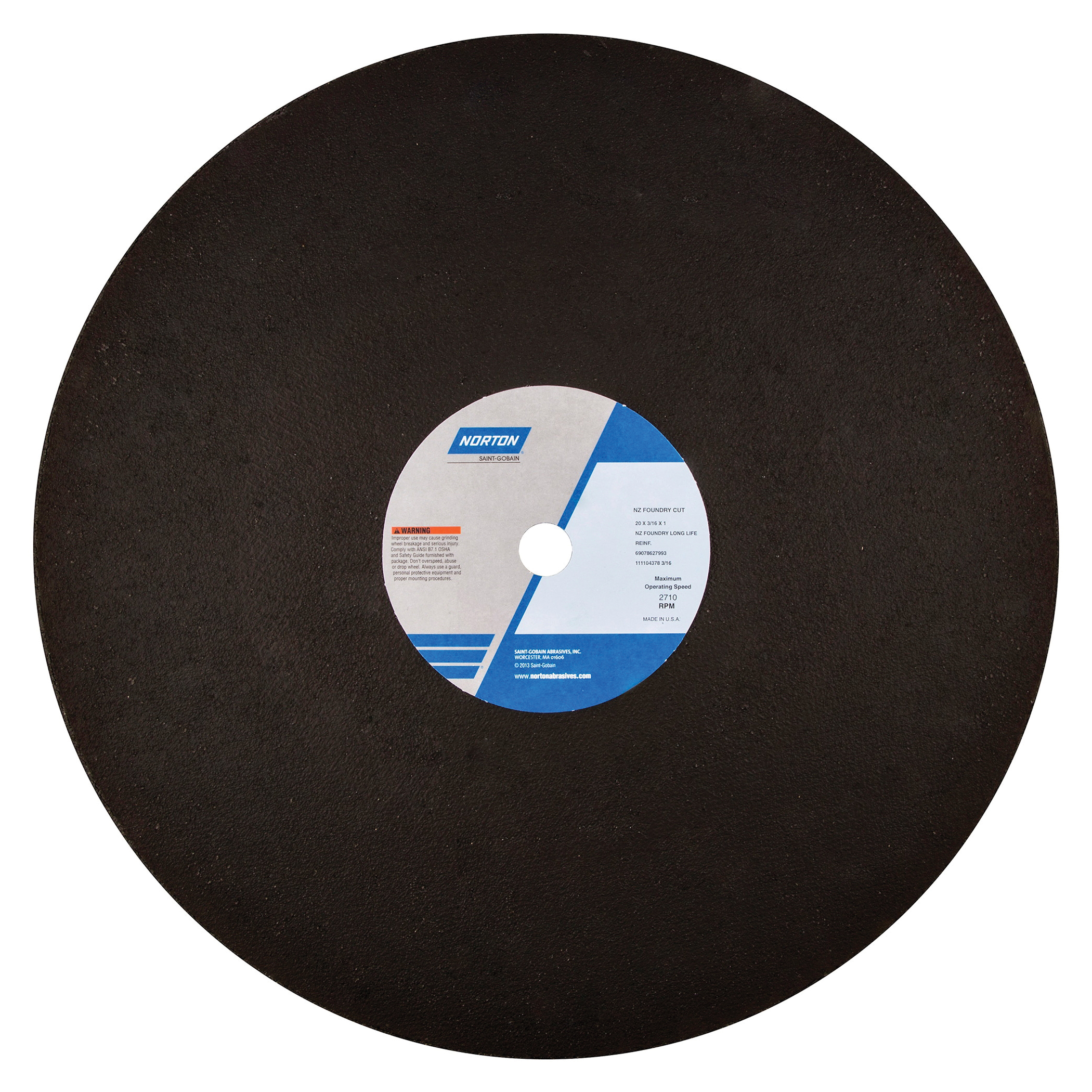 Norton®NorZon®Foundry™ 69078627993 4NZ Long Life Cut-Off Wheel, 20 in Dia x 3/16 in THK, 1 in Center Hole, Zirconia Alumina Abrasive
