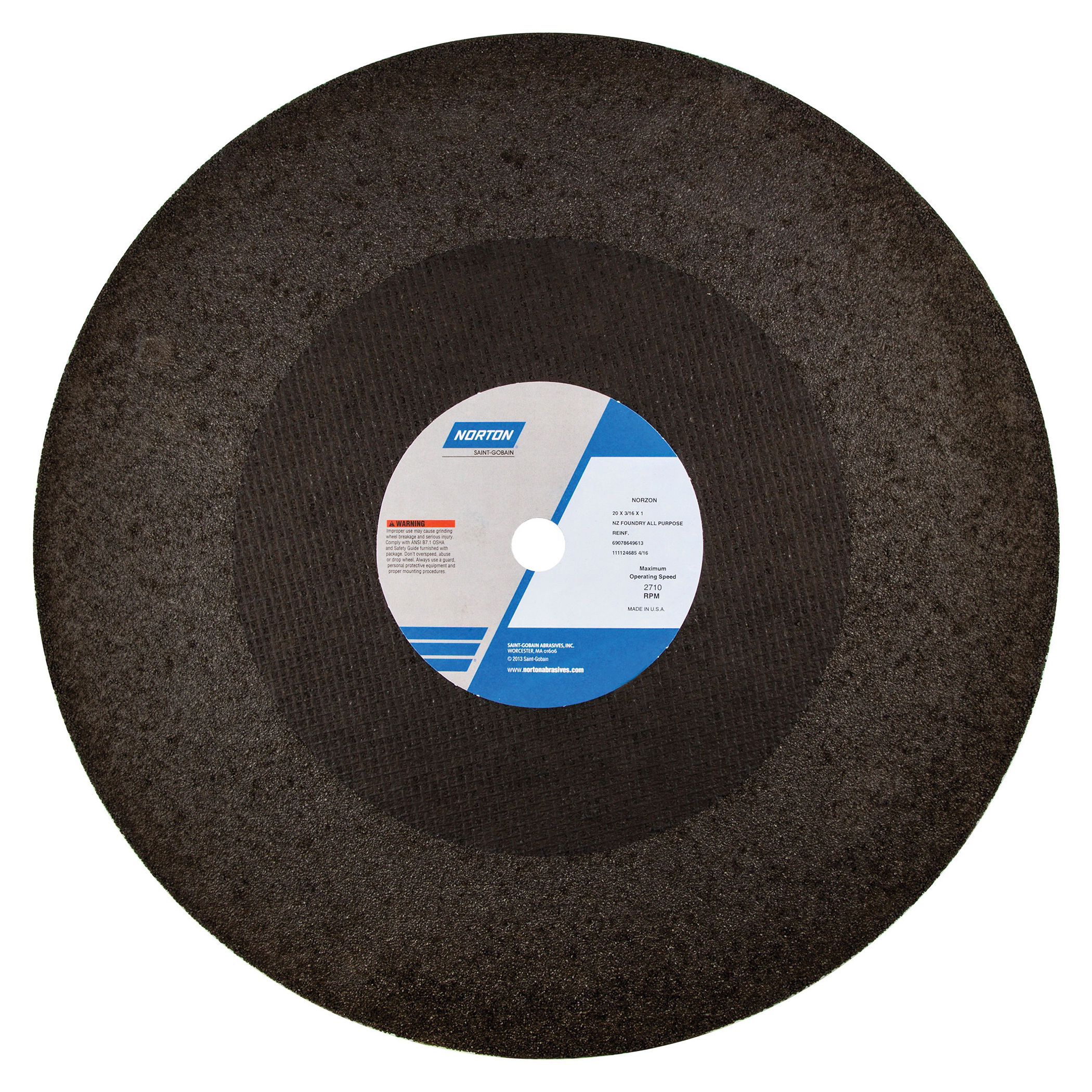 Norton®NorZon®Foundry™ 69078649613 4NZ All Purpose Cut-Off Wheel, 20 in Dia x 3/16 in THK, 1 in Center Hole, Zirconia Alumina Abrasive