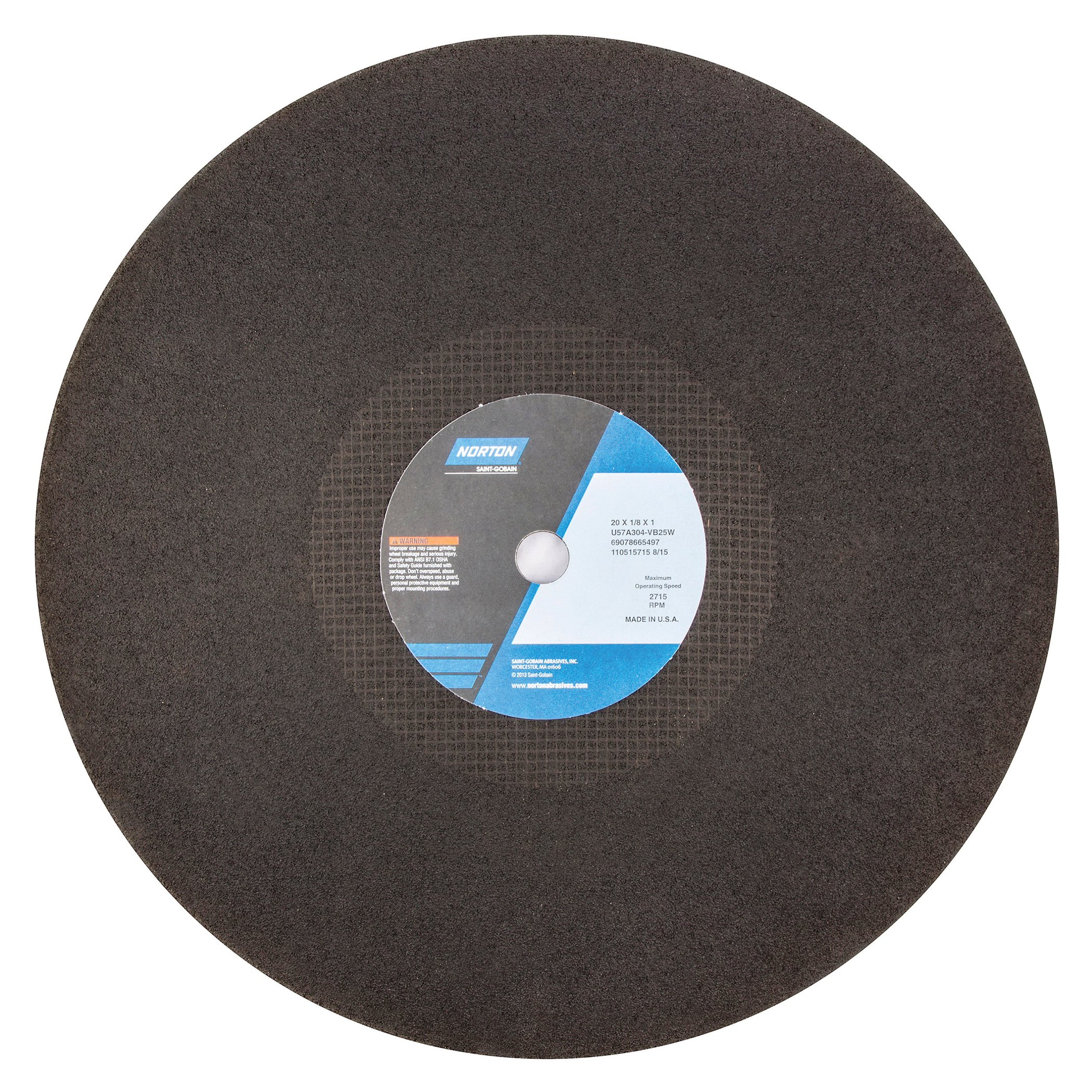 Norton®Foundry™ 69078665497 U57A All Purpose Cut-Off Wheel, 20 in Dia x 1/8 in THK, 1 in Center Hole, 30 Grit, Aluminum Oxide Abrasive