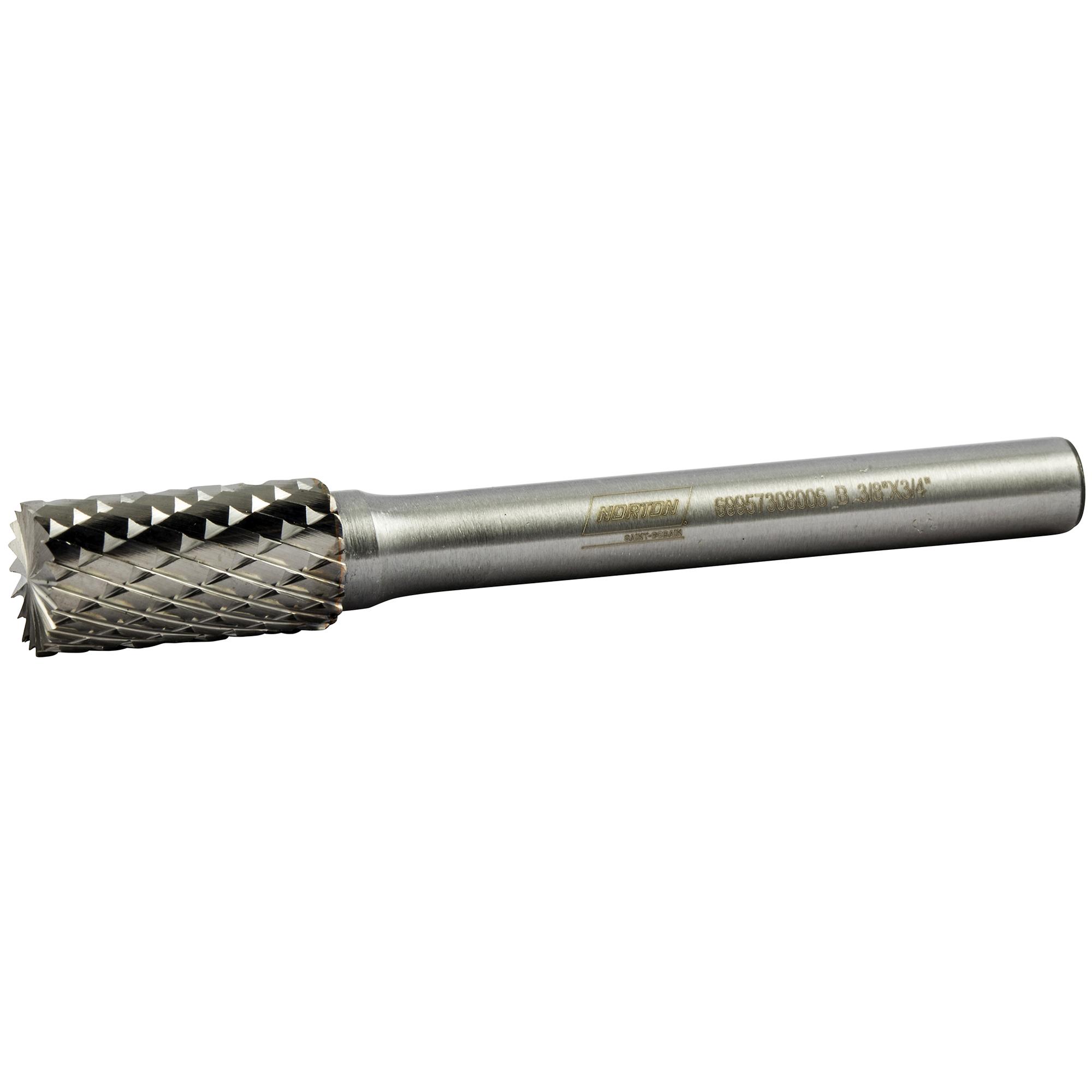 Norton® 69957308007 Abrasives Carbide Burr, Cylinder with Endcut Head, 1/2 in Dia Head, 1 in Length of Cut, 2-3/4 in OAL, Double Cut