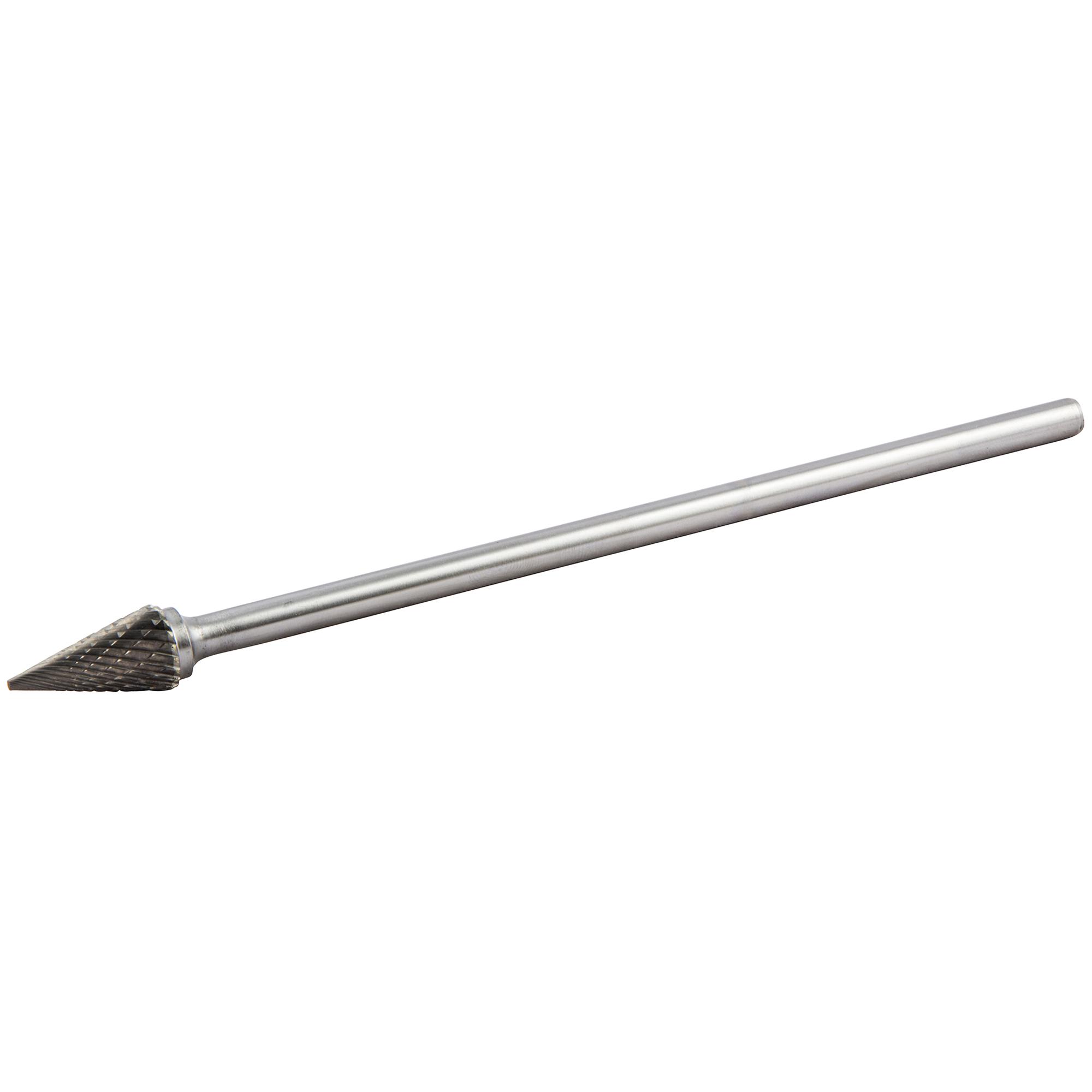 Norton® 69957360767 Abrasives Carbide Burr, Pointed Cone Head, 1/2 in Dia Head, 7/8 in Length of Cut, 6 in OAL, Double Cut
