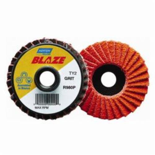 Norton® Blaze® 77696090155 R980P Extra Heavy Duty TS (Type II) Quick-Trim Standard Density Coated Abrasive Flap Disc, 2 in Dia, 36 Grit, Extra Coarse Grade, Ceramic Alumina Abrasive, Type 27 Flat Disc