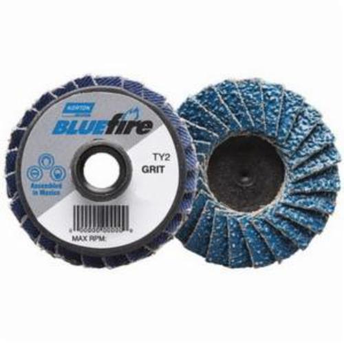 Norton® BlueFire® 77696090175 R884P Extra Heavy Duty Quick-Change TS (Type II) Coated Abrasive Flap Disc, 2 in Dia, P36 Grit, Extra Coarse Grade, Zirconia Alumina Plus Abrasive, Type 27 Flat Disc