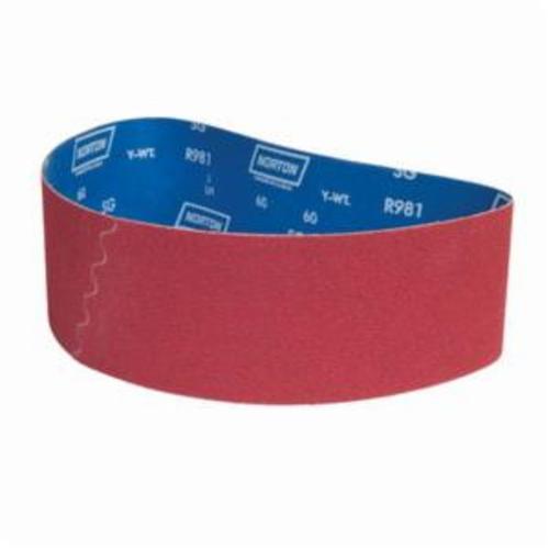 Norton® 78072701344 SG R981 Narrow Coated Abrasive Belt, 4 in W x 36 in L, 60 Grit, Coarse Grade, Ceramic Alumina Abrasive, Polyester Backing