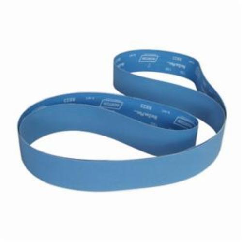 Norton® BlueFire® 78072728790 R823P Narrow Coated Abrasive Belt, 3 in W x 132 in L, 100 Grit, Medium Grade, Zirconia Alumina Abrasive, Polyester Backing