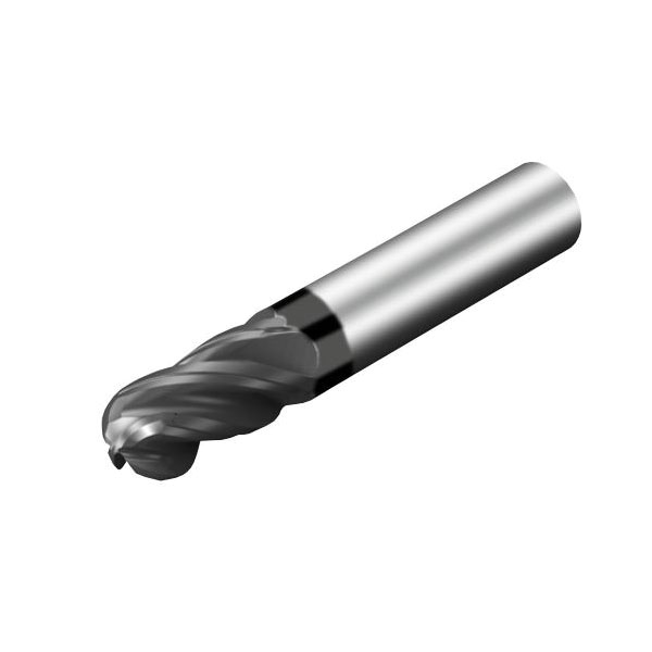 Sandvik Coromant 8045825 CoroMill® Dura Ball Nose Stub WhisperKut® Style End Mill, 1/8 in Dia Cutter, 1/4 in Length of Cut, 4 Flutes, 1/8 in Dia Shank, 1-1/2 in OAL, AlTiN Coated