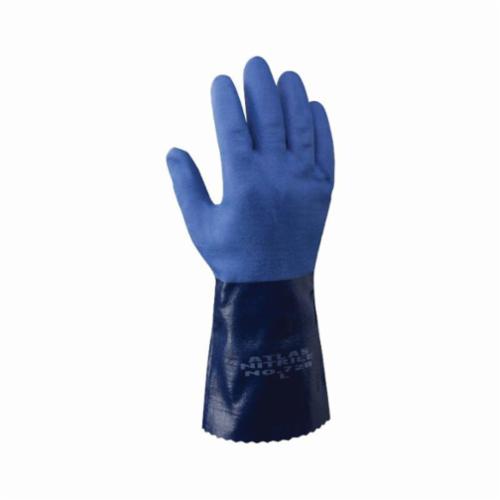 Atlas® by Showa Best 720L-09 Dipped Chemical-Resistant Gloves, L, Cotton/Nitrile, Blue, Cotton Knit Lining, 12 in L, Resists: Abrasion, Cut, Puncture and Tear, Gauntlet Cuff