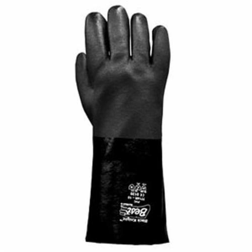 Black Knight® 7712R-10 Sanitized Chemical-Resistant Gloves, L/SZ 10, PVC, Black, Cotton Jersey Lining, 12 in L, Resists: Abrasion, Cut and Puncture, Gauntlet Cuff, 30 mil THK