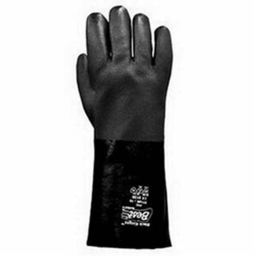 Black Knight® 7714R-10 Chemical-Resistant Gloves, L/SZ 10, PVC, Black, Cotton Jersey Lining, 14 in L, Resists: Abrasion and Chemical, Gauntlet Cuff