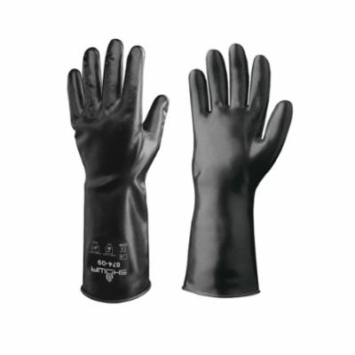 SHOWA® 874-10 Chemical-Resistant Gloves, XL/SZ 10, Butyl, Black, Unlined Lining, 14 in L, Resists: Abrasion, Cut, Puncture and Tear, Unsupported Support, Rolled Cuff, 14 mil THK