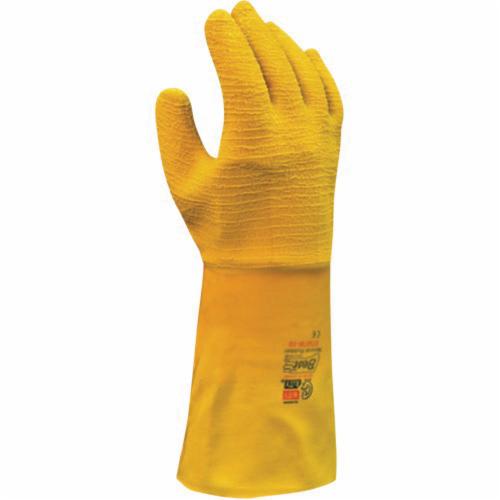 Showa Best® 65NFW-10 The Original Nitty Gritty® Heavy Duty General Purpose Gloves, Coated, L/SZ 10, Natural Rubber Latex Palm, Cotton, Yellow, Gauntlet Cuff, Natural Rubber Latex Coating, Resists: Abrasion, Cut, Chemical and Puncture, Cotton Lining
