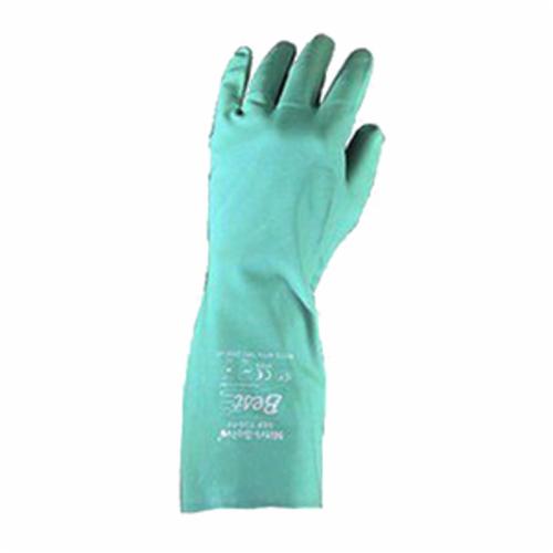 Showa Best® 730-10 Nitri-Slove® 730 Chemical-Resistant Gloves, XL/SZ 10, Nitrile, Green, Flocked Cotton Lining, 13 in L, Resists: Abrasion, Cut, Puncture and Snag, Unsupported Support, Gauntlet Cuff, 15 mil THK