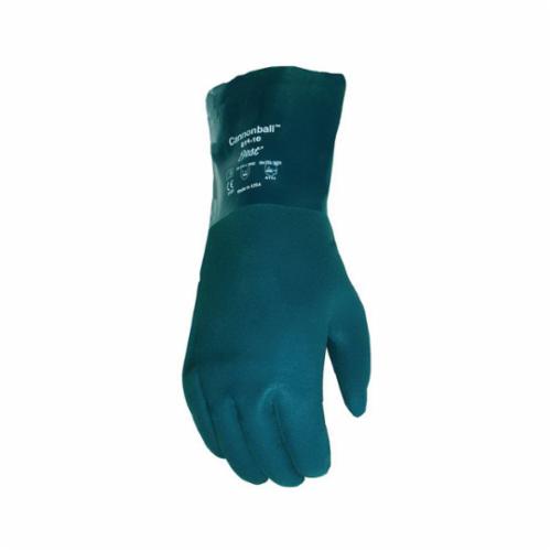 Showa Best® 814-10 Chemical-Resistant Gloves, SZ 10, PVC, Forest Green, Cotton Jersey Lining, 14 in L, Resists: Abrasion, Chemical and Oil, Supported Support, Gauntlet Cuff, 30 mil THK