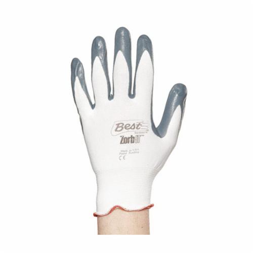 Zorb-IT® 4550-07 General Purpose Gloves, Coated, S/SZ 7, Foam Nitrile Palm, 15 ga Nylon/Polyester, Light Gray/White, Knit Wrist Cuff, Foam Nitrile Coating, Resists: Abrasion, Cut, Oil and Puncture, Seamless Knit Lining, Anatomical