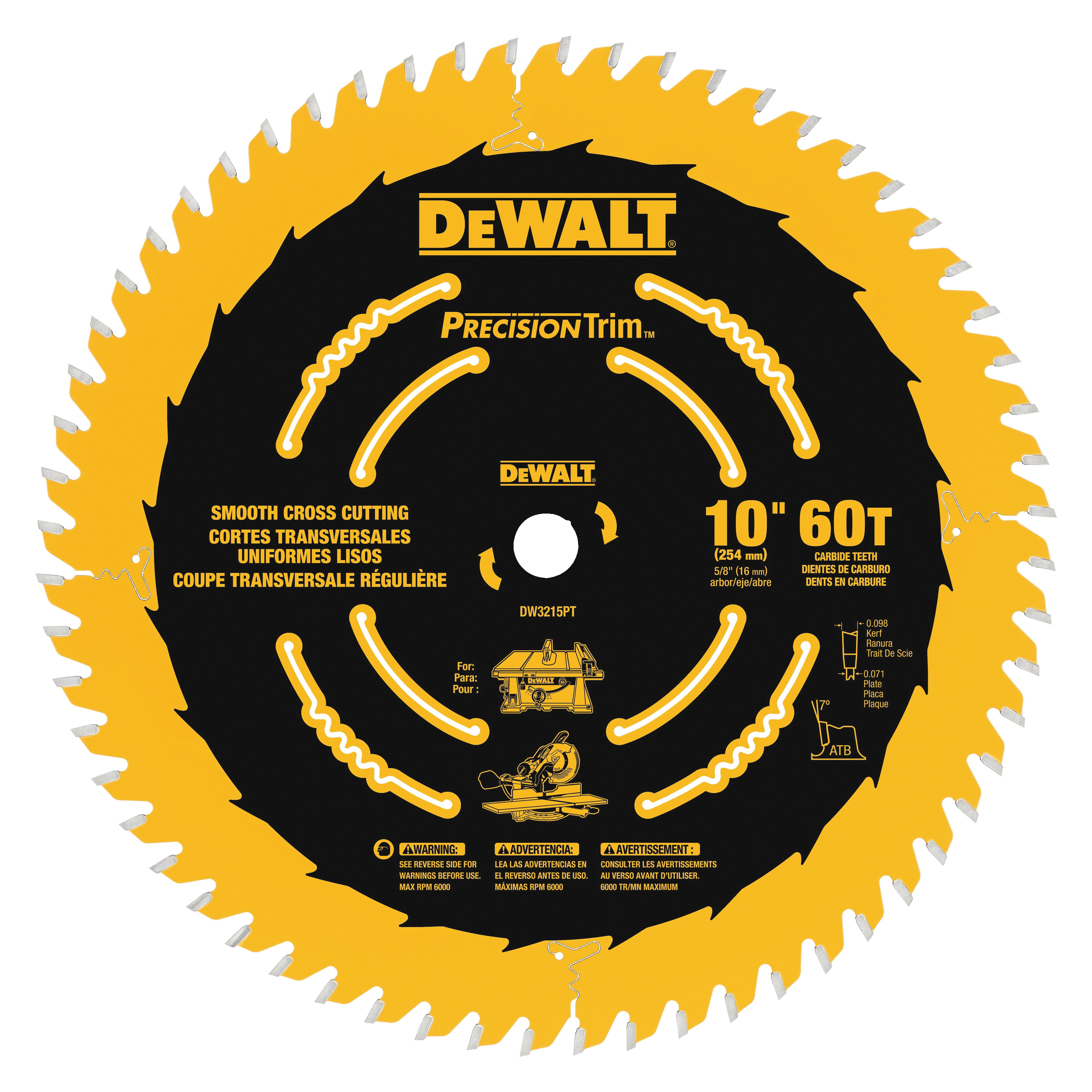 Black+Decker® Precision Trim™ DW7150PT Combination Circular Saw Blade, 10 in Dia x 0.071 in THK, 5/8 in Arbor, Carbide Blade, 50 Teeth