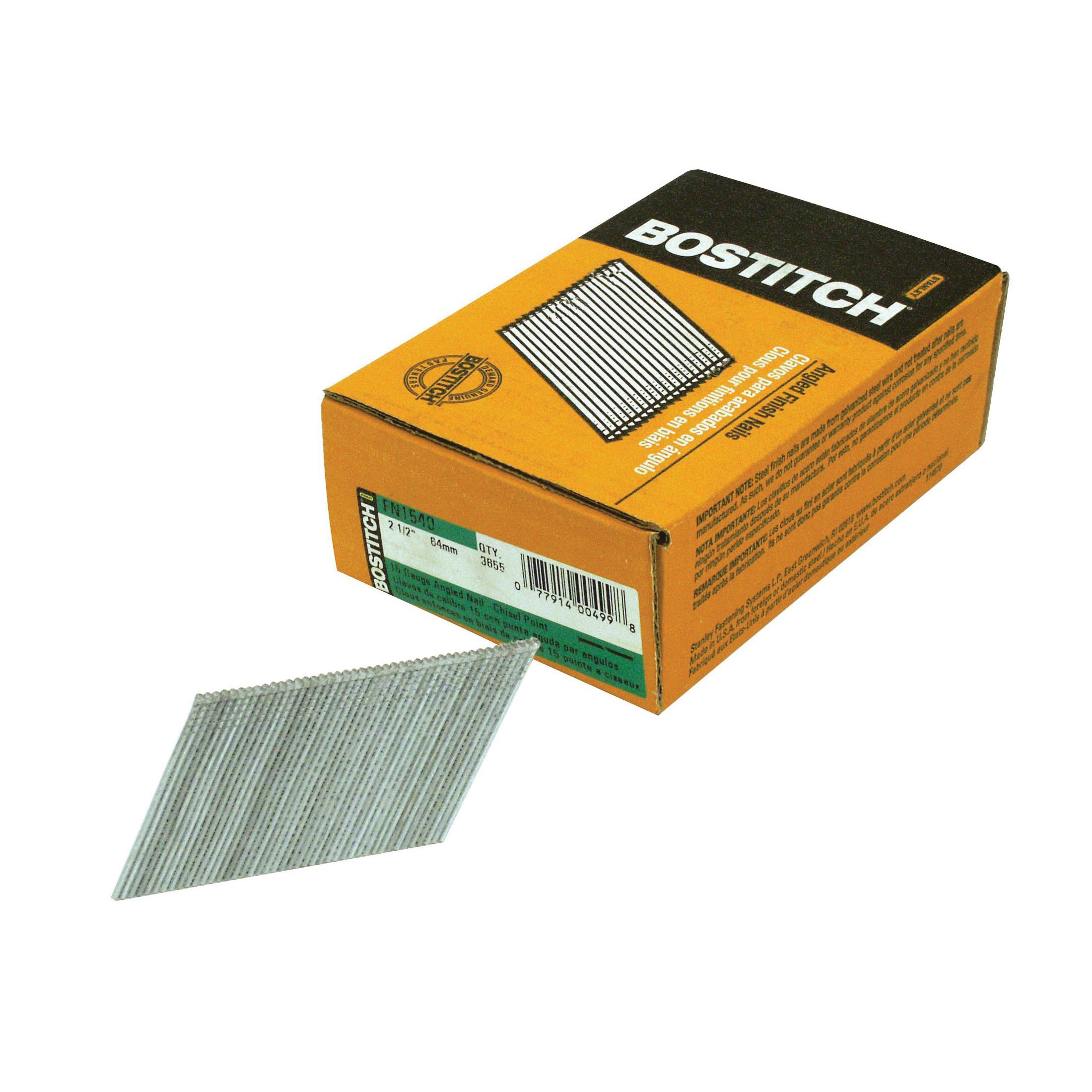 Bostitch® FN1540 FN Style Angled Finish Nail, 2-1/2 in L, 0.072 in Dia, 15 ga, Coated, Steel