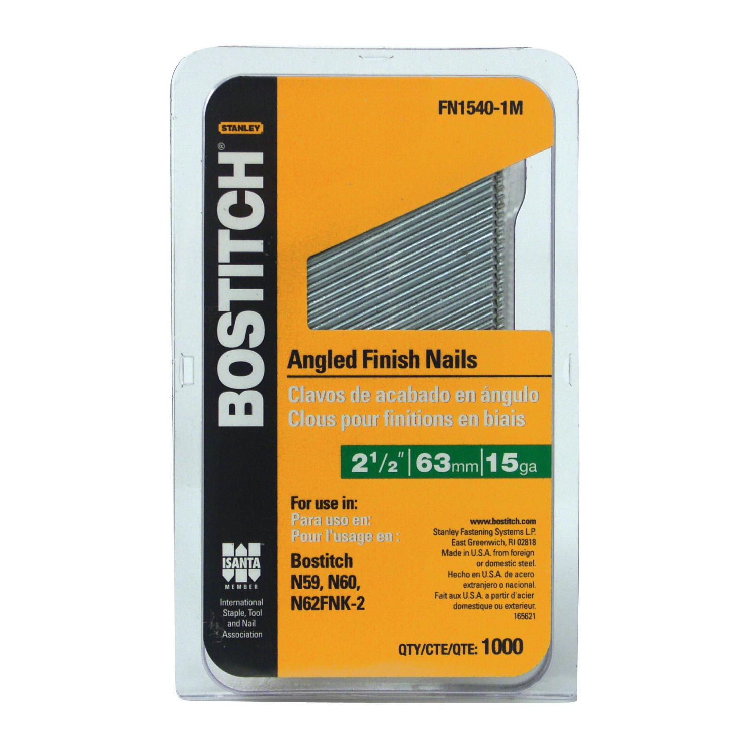 Bostitch® FN1540-1M FN 15 FN Style Angled Finish Nail, 2-1/2 in L, 0.072 in Dia, 15 ga, Galvanized, Steel