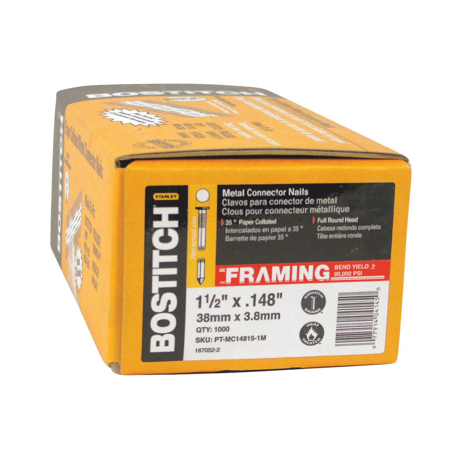 Bostitch® PT-MC14815-1M PT-MC 35 deg Paper Collated Connector Nail, 1-1/2 in L, 0.148 in Dia, 10 ga, Brite Heat Treated, Steel