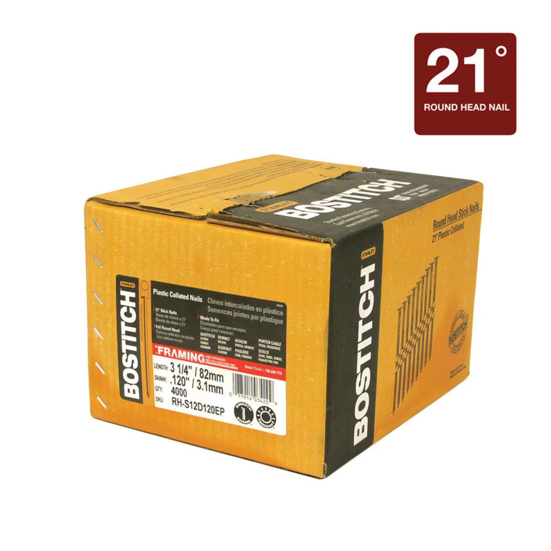 Bostitch® RH-S12D120EP RH-S 21 deg Plastic Collated Framing Nail, 3-1/4 in L, 0.12 in Dia, Coated, Steel