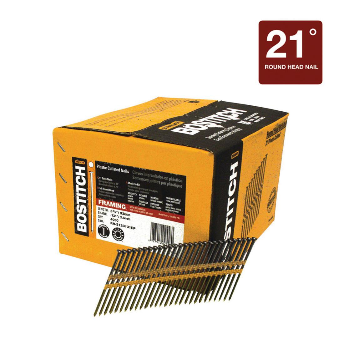 Bostitch® RH-S12D131EP RH-S 21 deg Plastic Collated Framing Nail, 3-1/4 in L, 0.131 in Dia, 11 ga, Coated, Steel