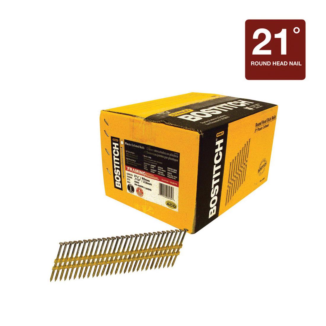 Bostitch® RH-S8DR113HDG RH-S 21 deg Plastic Collated Framing Nail, 2-3/8 in L, 0.113 in Dia, 12 ga, Hot Dipped Galvanized, Steel