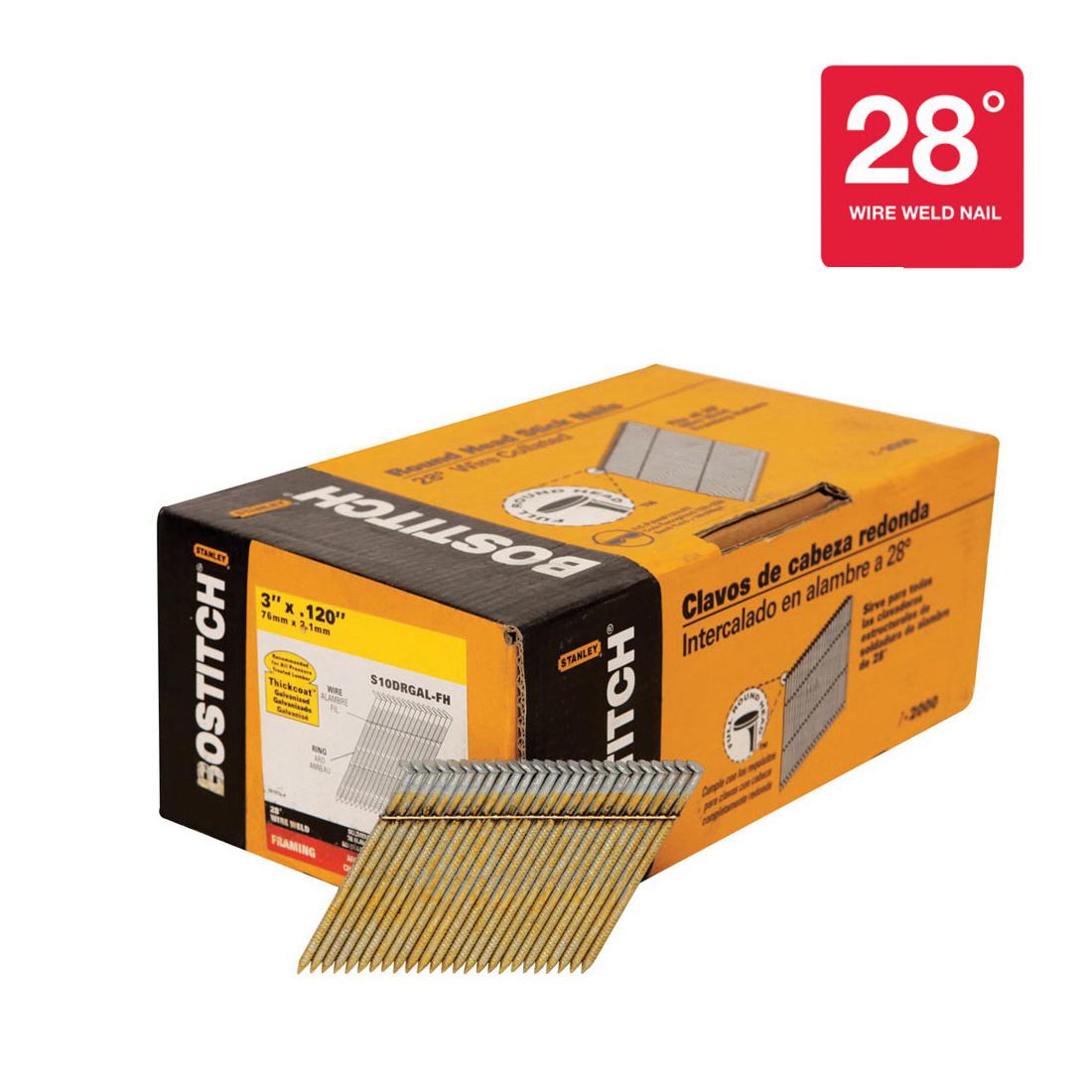 Bostitch® S10DRGAL-FH S Series 28 deg Wire Collated Framing Nail, 3 in L, 0.12 in Dia, Thickcoat™ Galvanized, Steel