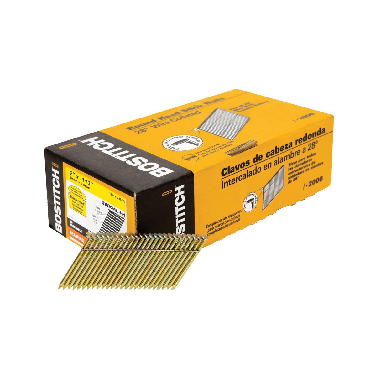 Bostitch® S6DGAL-FH S Series 28 deg Wire Collated Framing Nail, 2 in L, 0.113 in Dia, 12 ga, Thickcoat™ Galvanized, Steel
