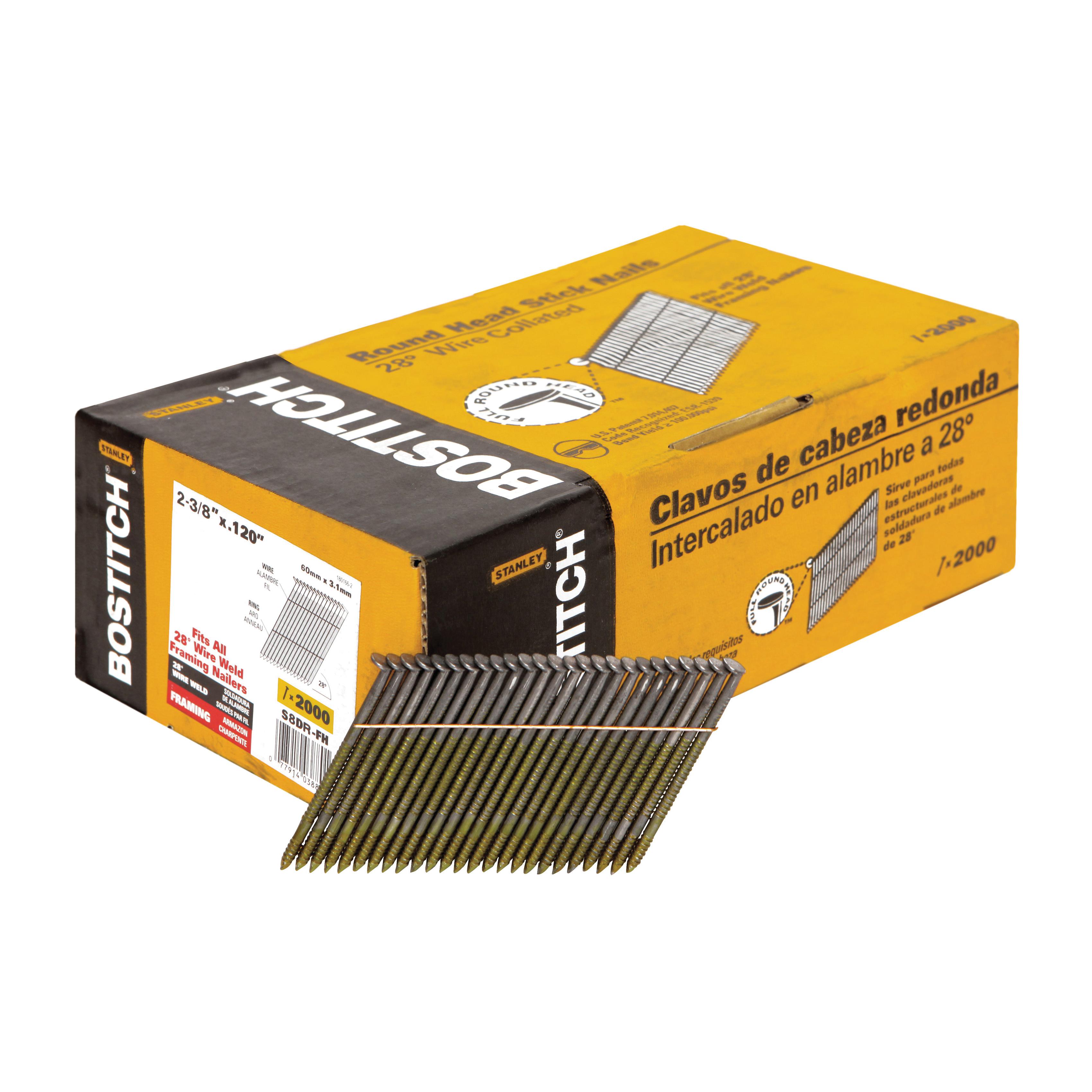 Bostitch® S8DR-FH S Series 28 deg Wire Collated Framing Nail, 2-3/8 in L, 0.12 in Dia, 11 ga, Coated, Steel