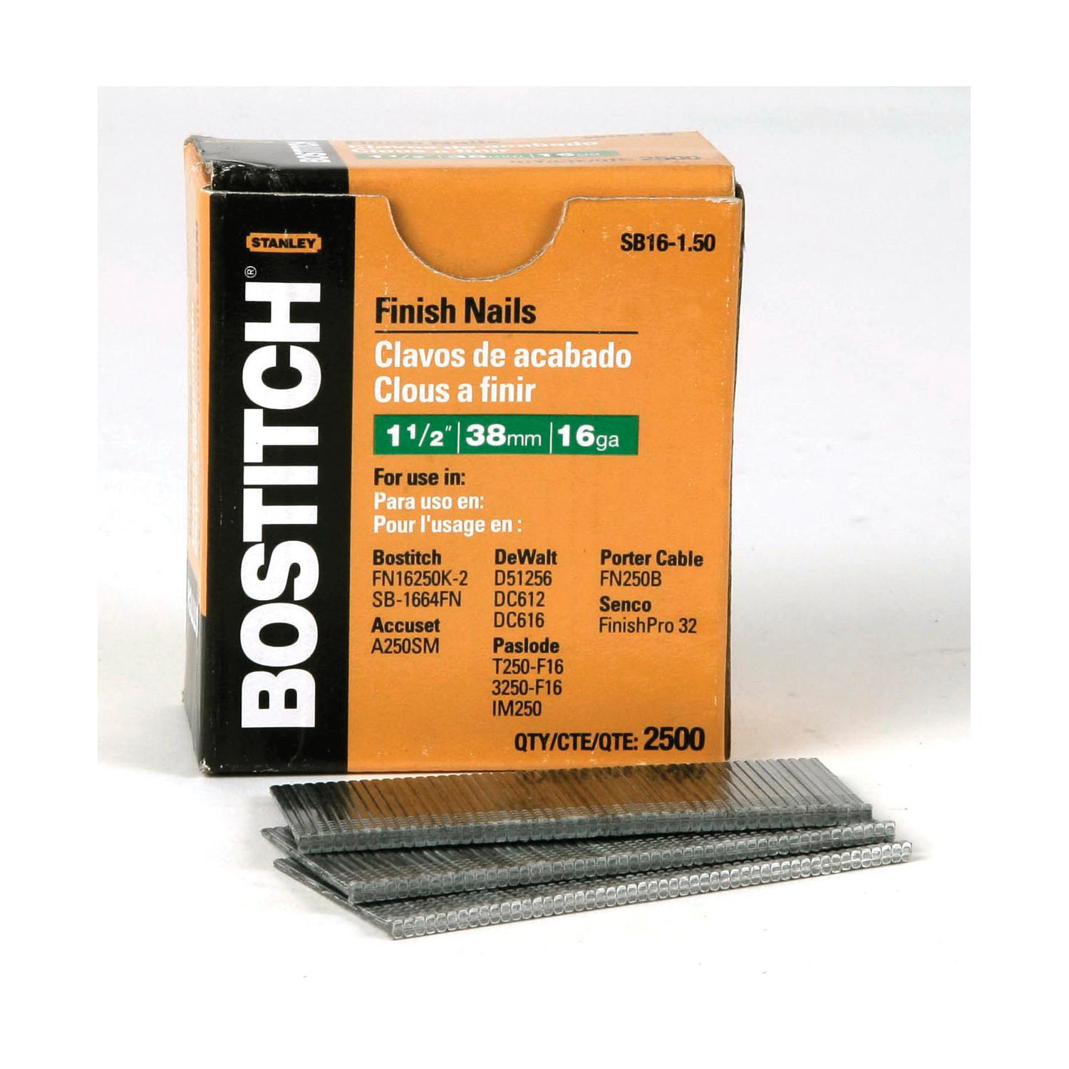 Bostitch® SB16-1.50 SB16 Straight Finishing Nail, 1-1/2 in L, 1/16 in Dia, 16 ga, Coated, Steel