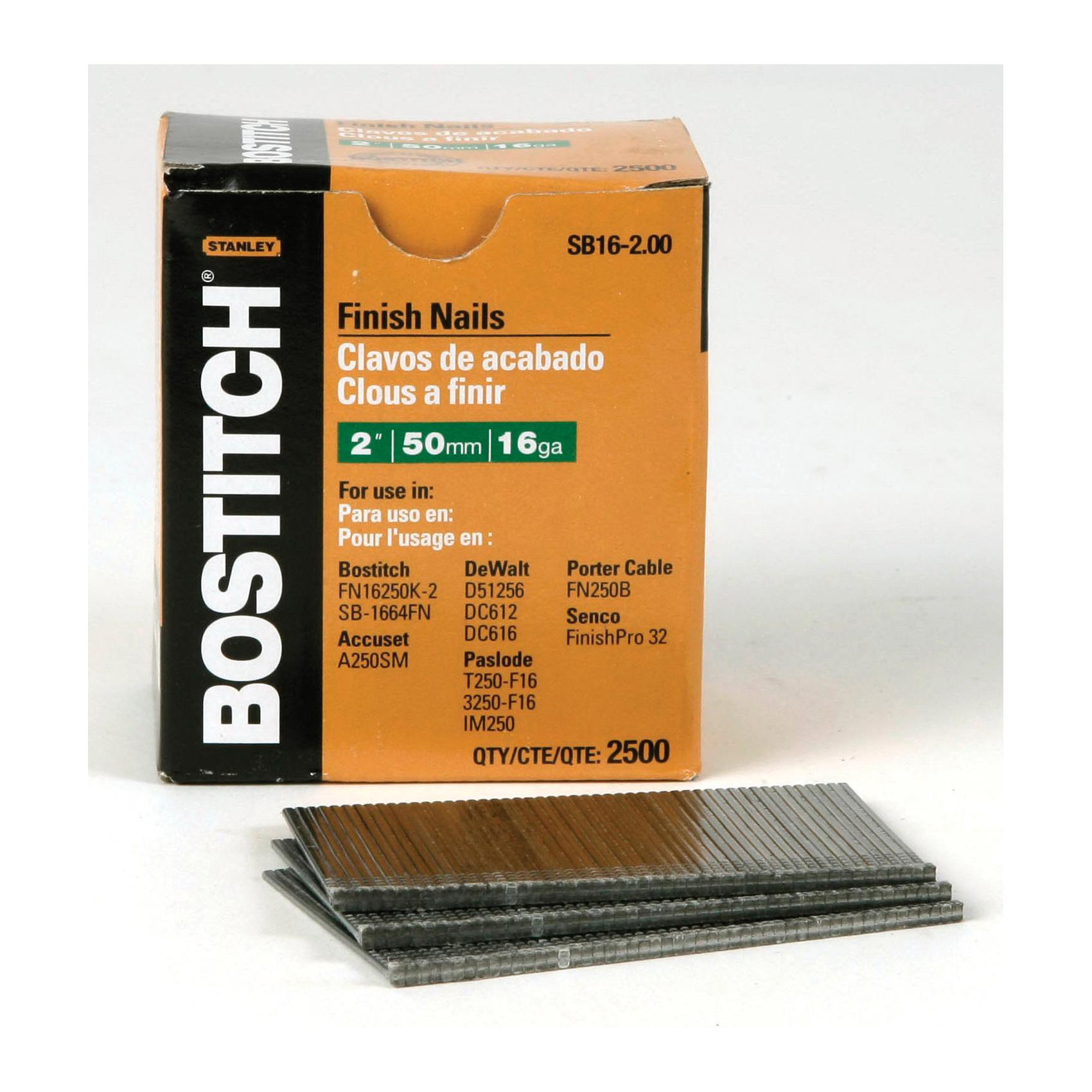 Bostitch® SB16-2.00 SB16 Straight Finishing Nail, 2 in L, 1/16 in Dia, 16 ga, Bright, Steel