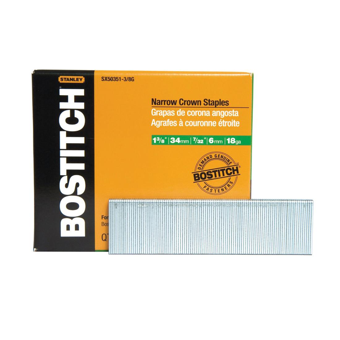 Bostitch® SX50351-3/8G Staples, 1-3/8 in L, 7/32 in, 18 ga, Coated, Steel