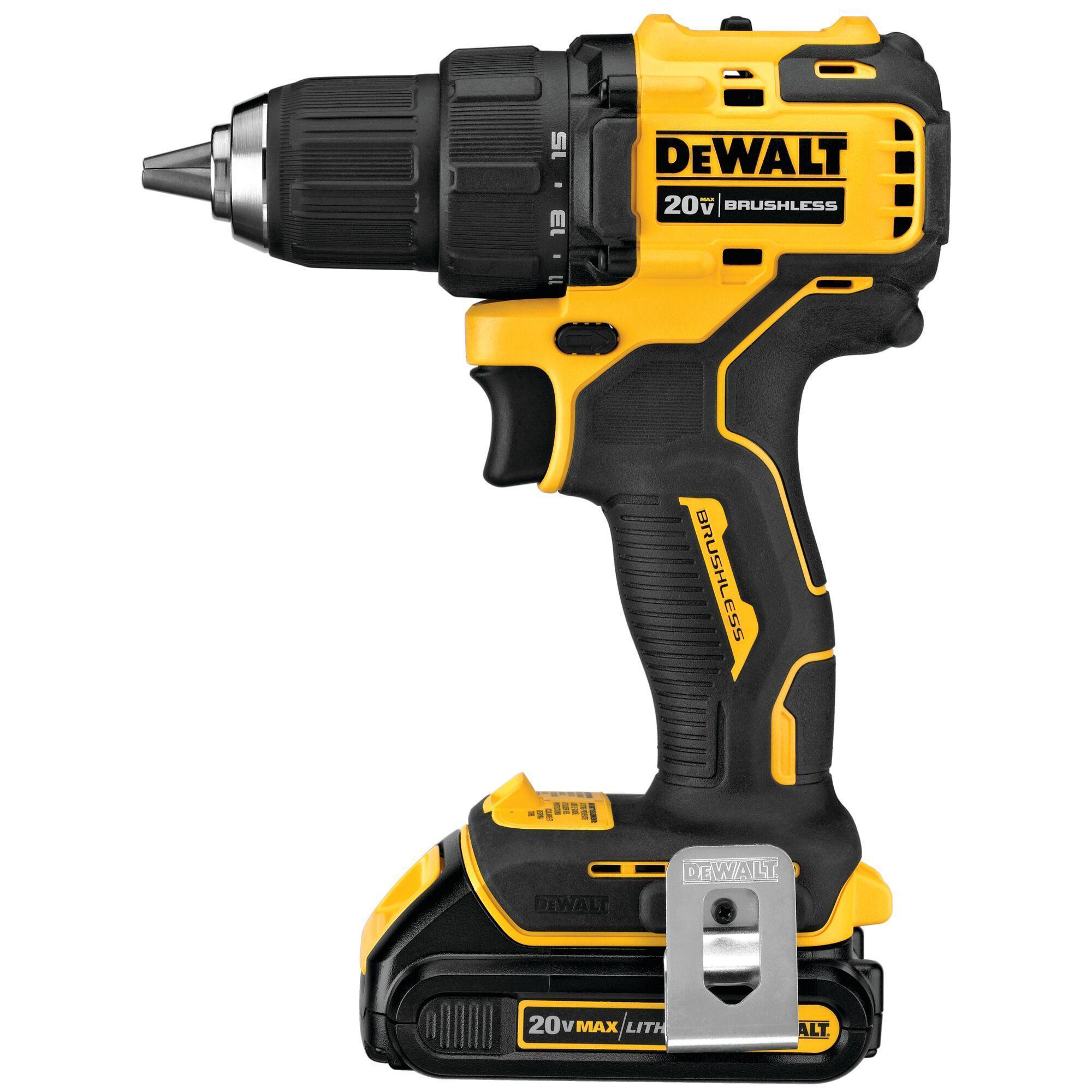DeWALT® DCD708C2 ATOMIC Brushless Cordless Compact Drill/Driver Kit, 1/2 in Chuck, 20 VDC, 0 to 450/0 to 1650 rpm No-Load, 6.3 in OAL, Li-Ion Battery