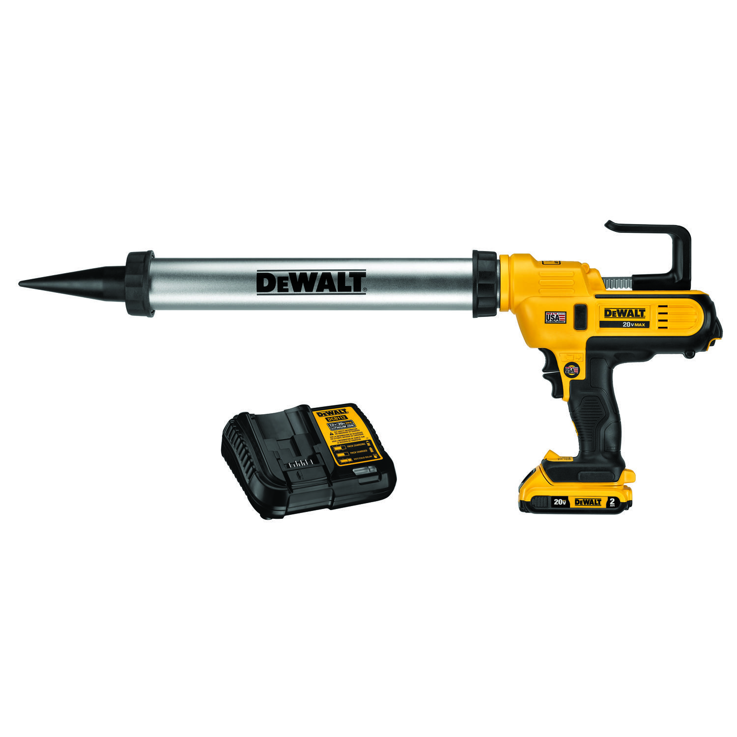 DeWALT® DCE580D1 Cordless Full Barrel Frame Caulk Gun Kit, 20 oz Capacity, 20 V, Li-Ion Battery