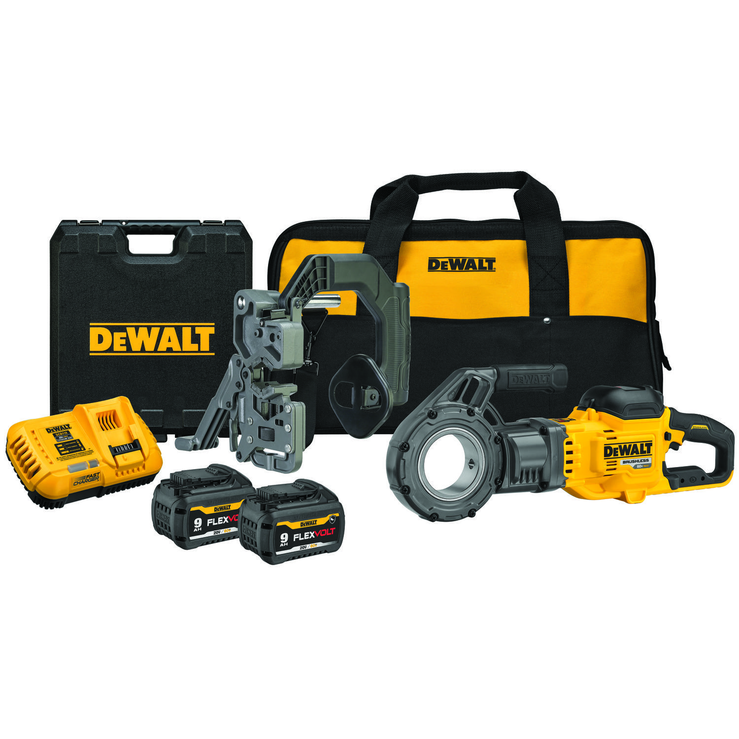 DeWALT® DCE700X2 Cordless Pipe Threader Kit, 1/2 to 2 in Pipe, 26.38 in L x 5 in W, (2) FLEXVOLT® 20V/60V MAX* 9 Ah Glass Filled Nylon Battery