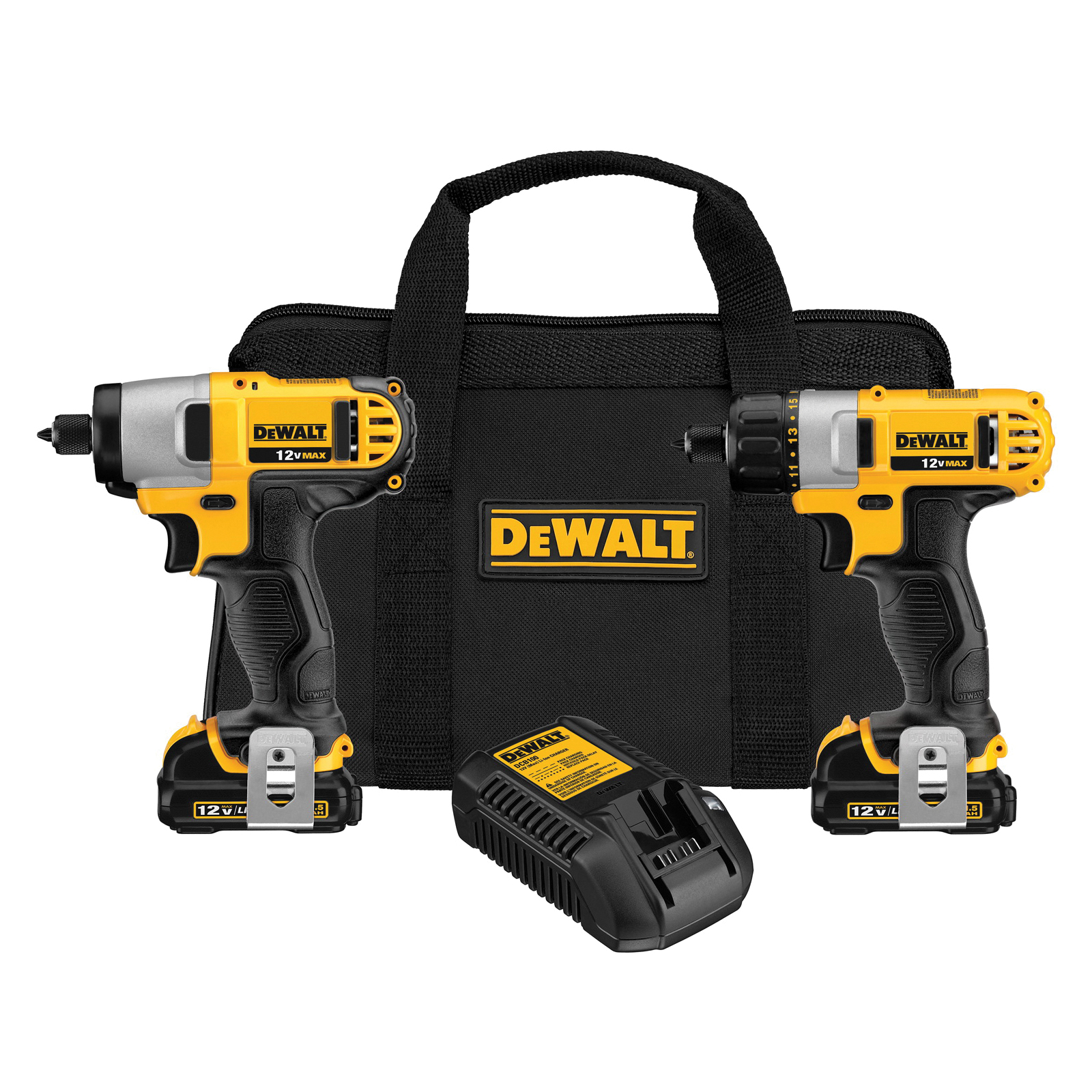 DeWALT® DCK210S2 Compact Cordless Combination Kit, Tools: Impact Driver, Screwdriver, 12 VDC, 1.5 Ah Lithium-Ion