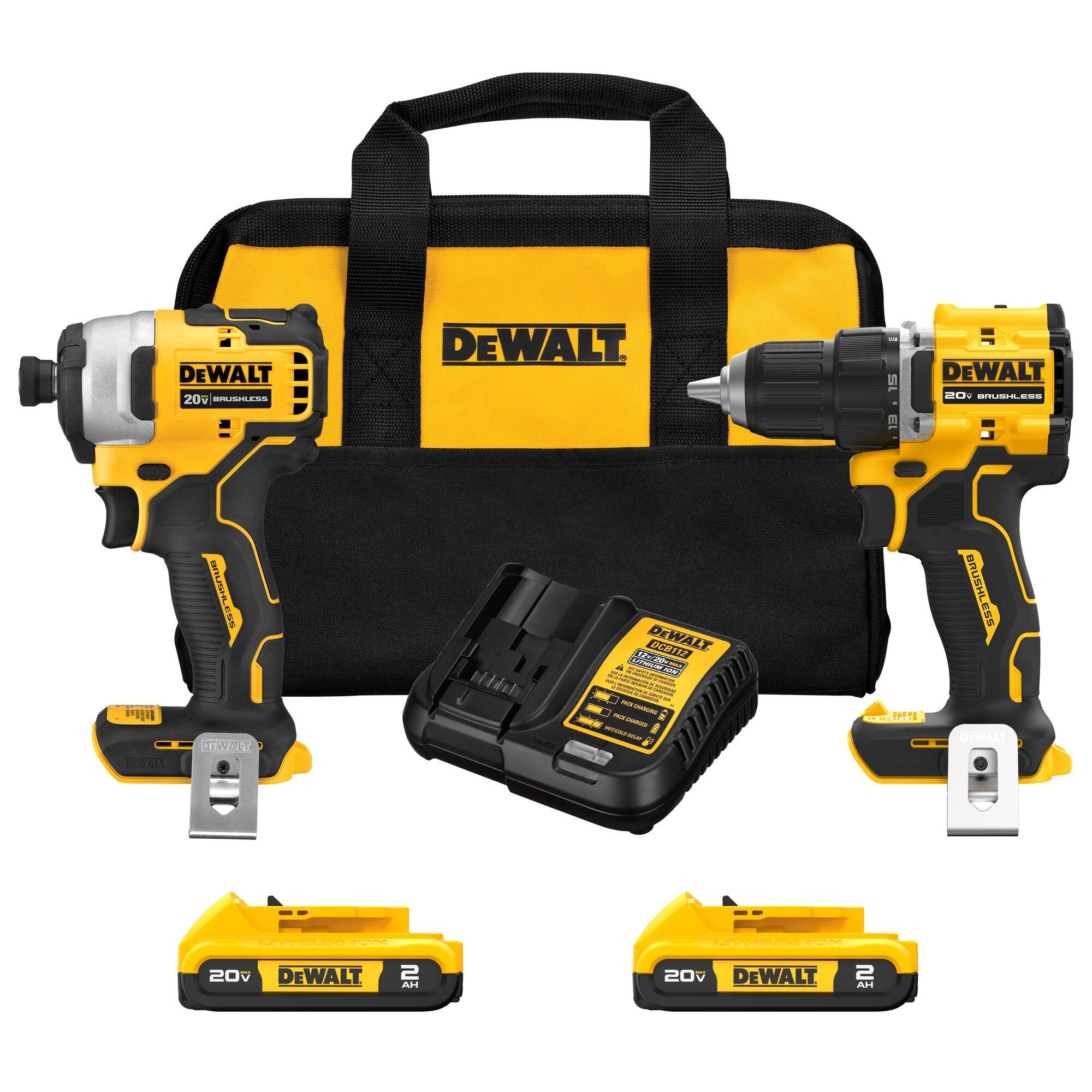 DeWALT® DCK225D2 Atomic Compact Combo Kit, Tools: 1/2 in Brushless Hammer Drill/Driver and 1/4 in Impact Driver, 20 V, 2 Ah Battery Li-Ion Battery