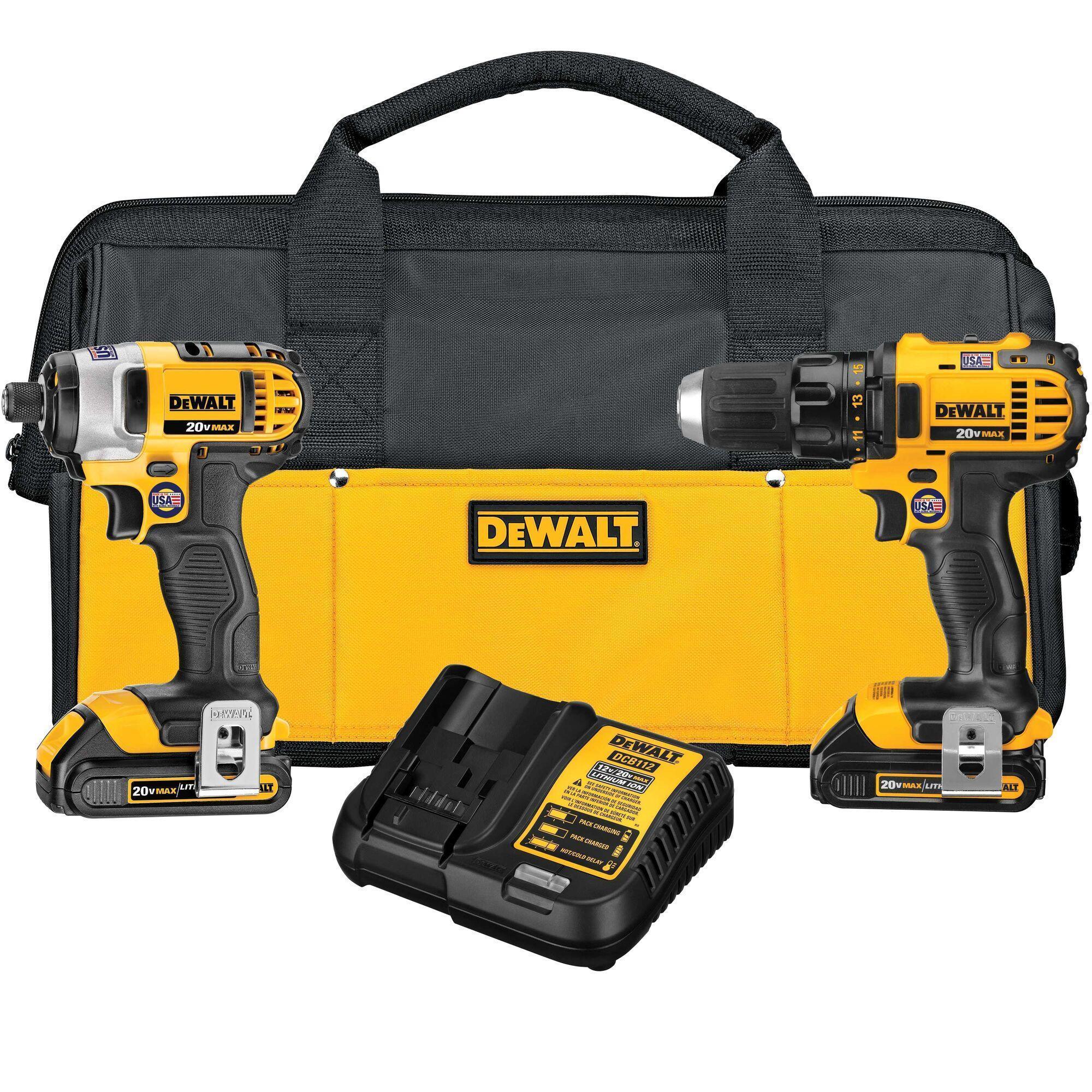 DeWALT® DCK280C2 Compact Cordless Combination Kit, Tools: Drill Driver, Impact Driver, 20 VDC, 1.5 Ah Lithium-Ion Battery, Brushed Motor