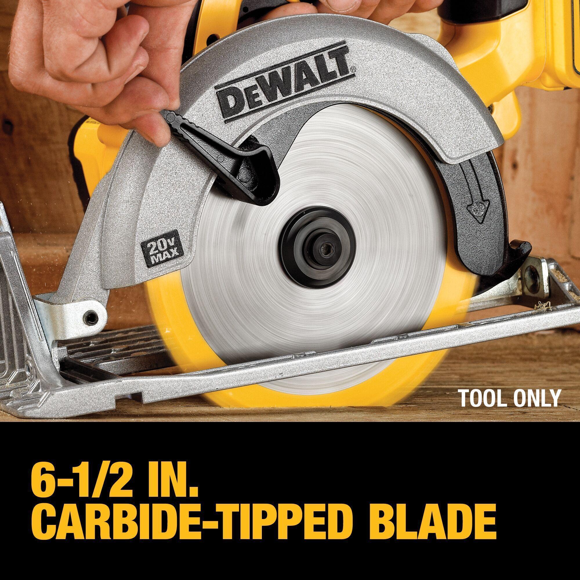 DeWALT® DCS391B Cordless Circular Saw, 6-1/2 in Dia Blade, 5/8 in Arbor/Shank, 20 VDC, 1-5/8 in at 45 deg, 2-1/4 in at 90 deg D Cutting, Li-Ion Battery, Left Blade Side