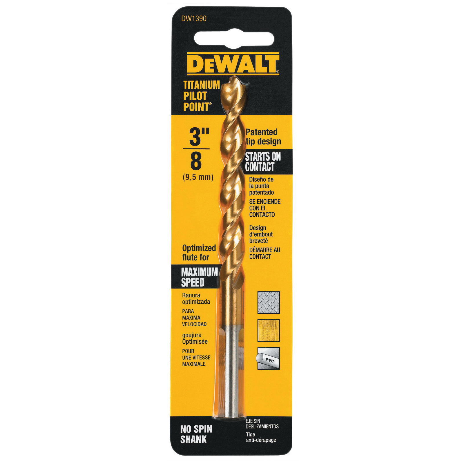 DeWALT® DW1390 Pilot Point Drill Bit, 3-1/4 in L Flute