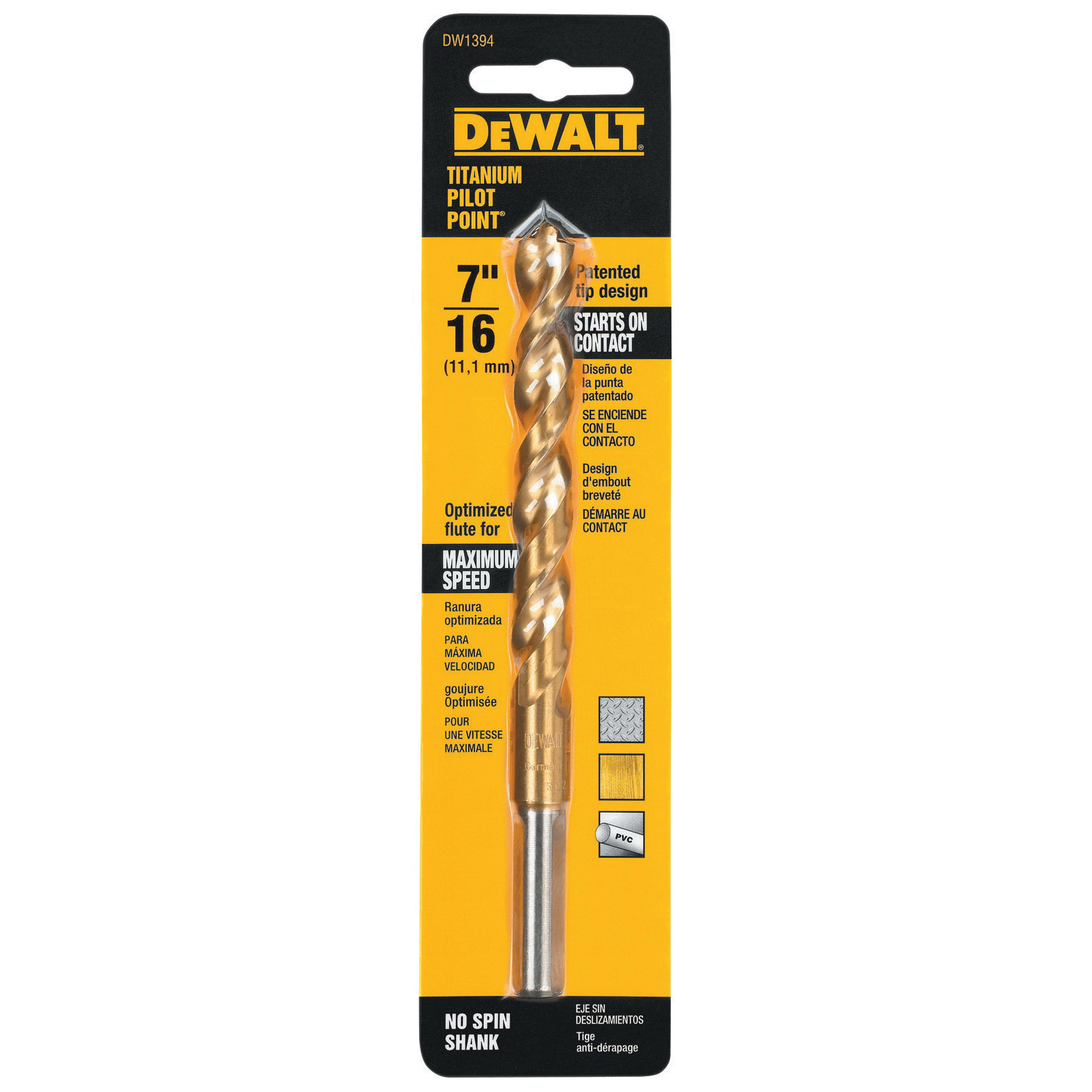 DeWALT® DW1394 Pilot Point Drill Bit, 3-5/8 in L Flute