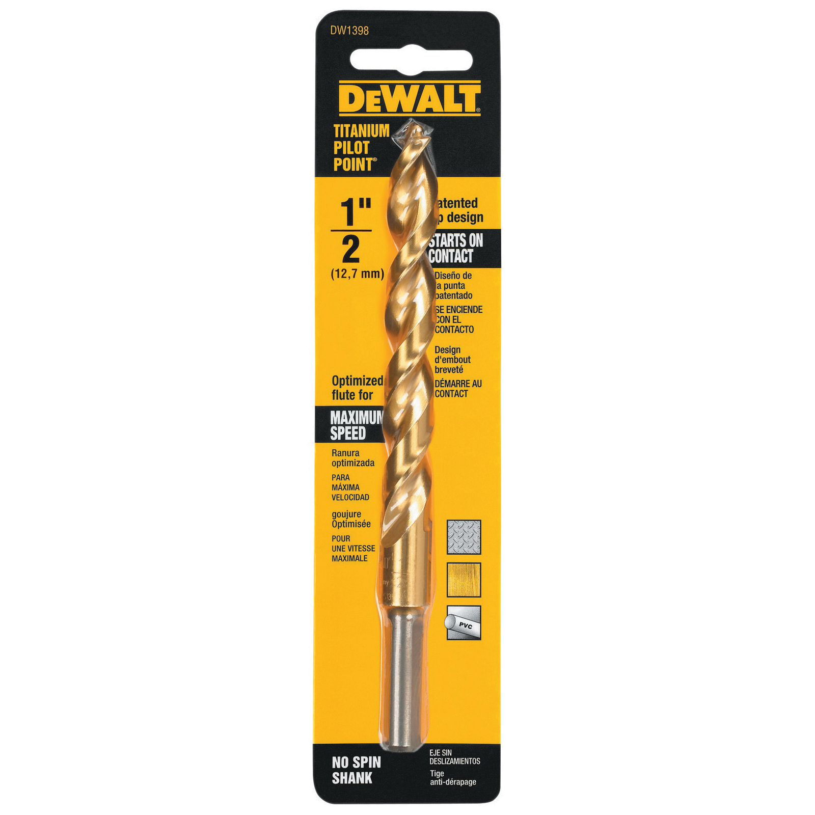 DeWALT® DW1398 Pilot Point Drill Bit, 4-1/8 in L Flute