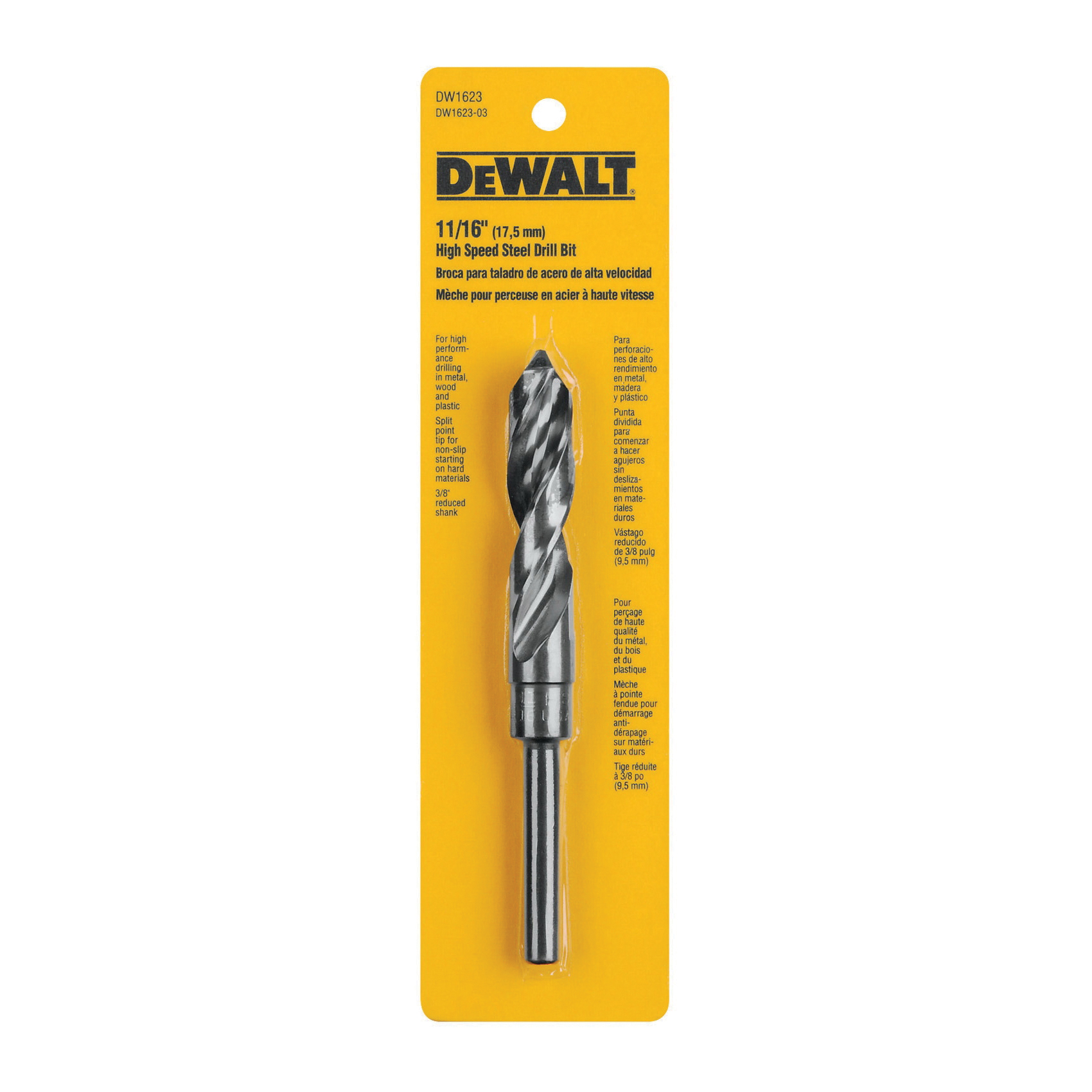 DeWALT® DW1623 Silver and Deming Drill, 11/16 in Drill - Fraction, 0.6875 in Drill - Decimal Inch, 3/8 in Shank, HSS