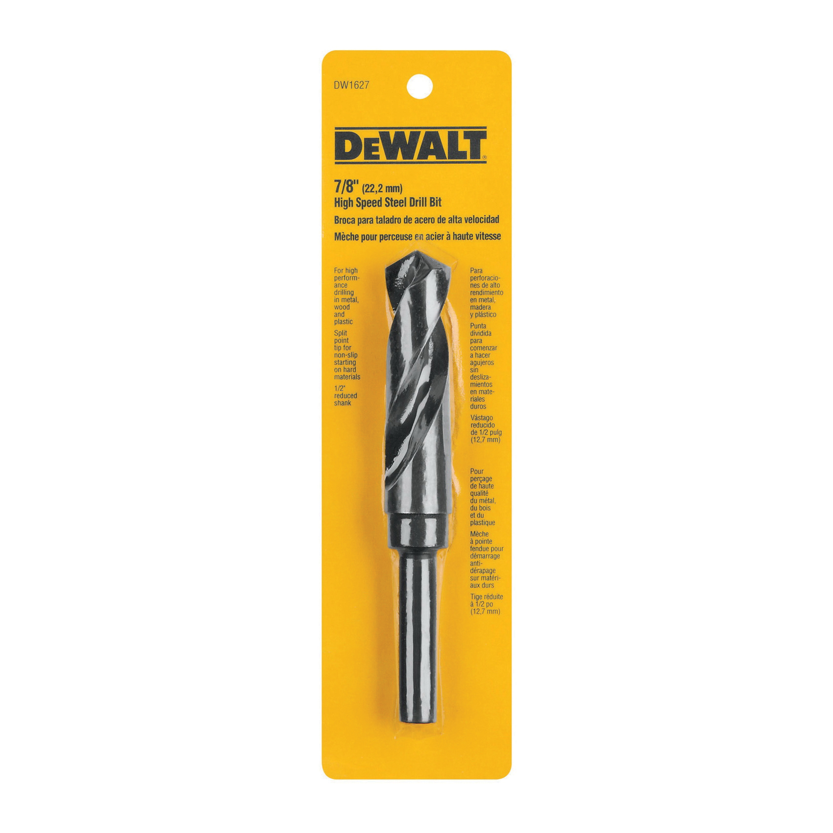 DeWALT® DW1627 Silver and Deming Drill, 7/8 in Drill - Fraction, 0.875 in Drill - Decimal Inch, 1/2 in Shank, HSS