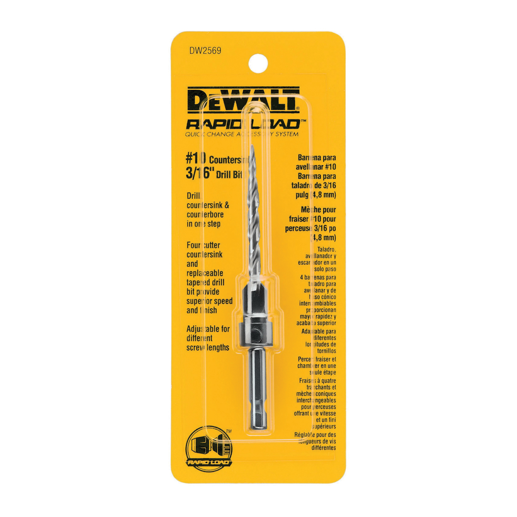 DeWALT® DW2569 Rapid Load® Quick-Change Single End Drill and Countersink, #10 Dia Pilot, 60 deg Included, 3/64 in Point, 3-3/4 in OAL