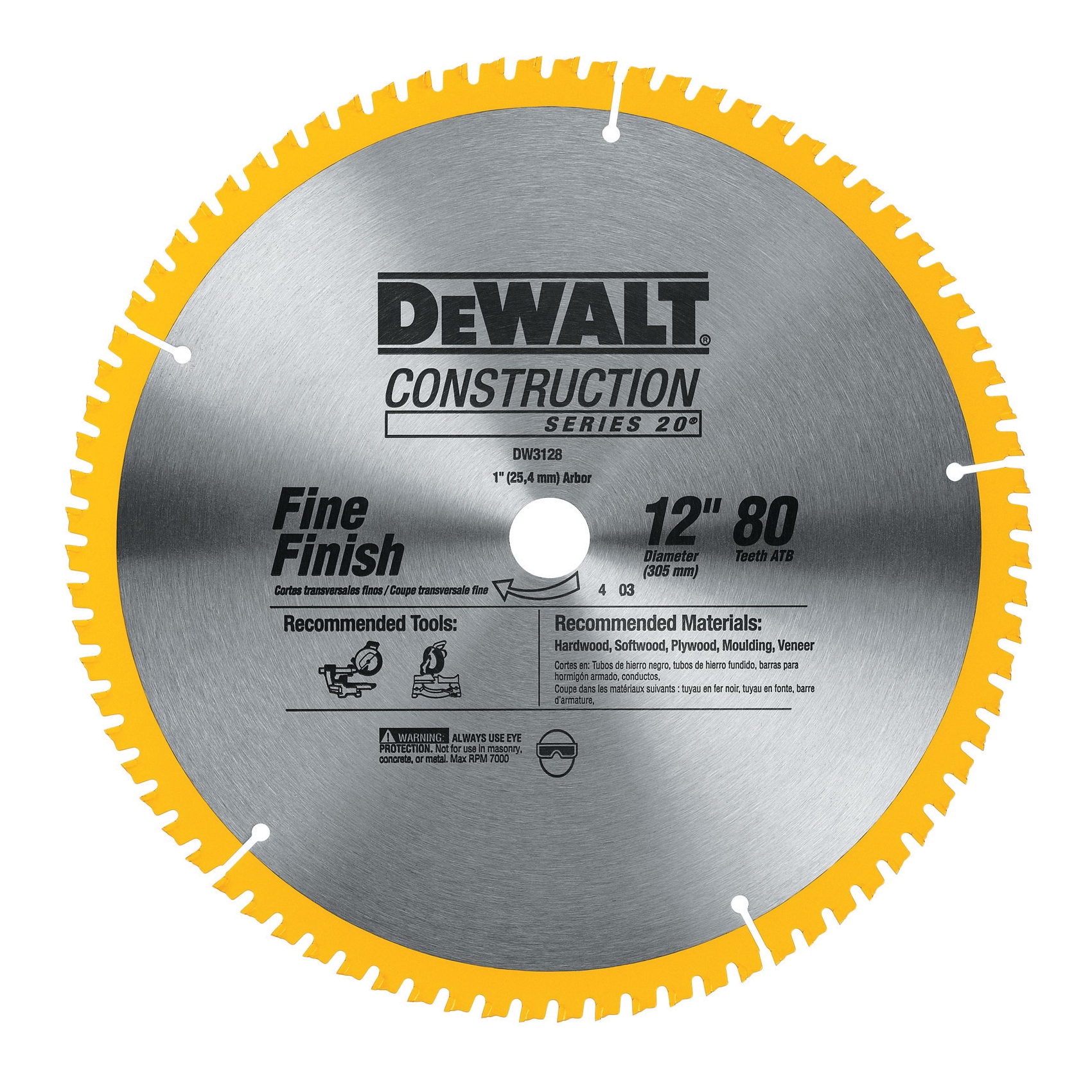 Black+Decker® DW3128 20™ General Purpose Large Diameter Thin Kerf Circular Saw Blade, 12 in Dia x 0.069 in THK, 1 in Arbor, Steel Blade, 80 Teeth