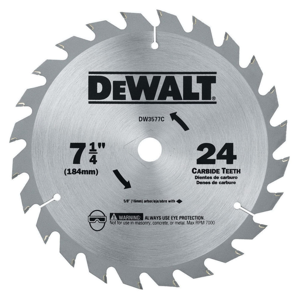 DeWALT® DW3577C Circular Saw Blade, 7-1/4 in Dia x 0.045 in THK, 5/8 in Arbor, 24 Teeth