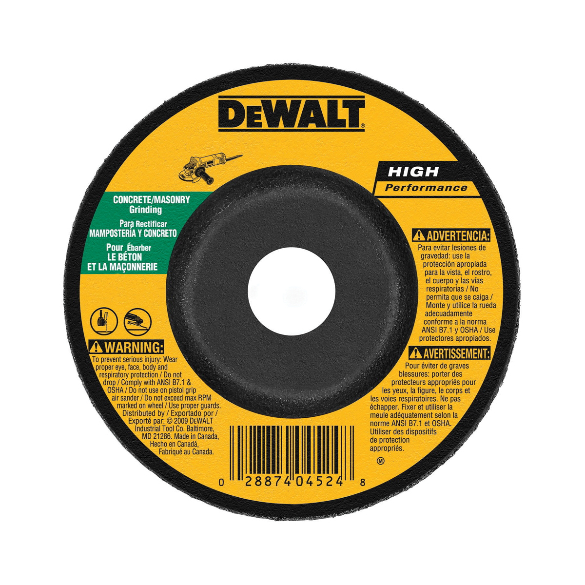 DeWALT® High Performance™ DW4554 Depressed Center Wheel, 7 in Dia x 1/4 in THK, 7/8 in Center Hole, C24R Grit, Silicon Carbide Abrasive
