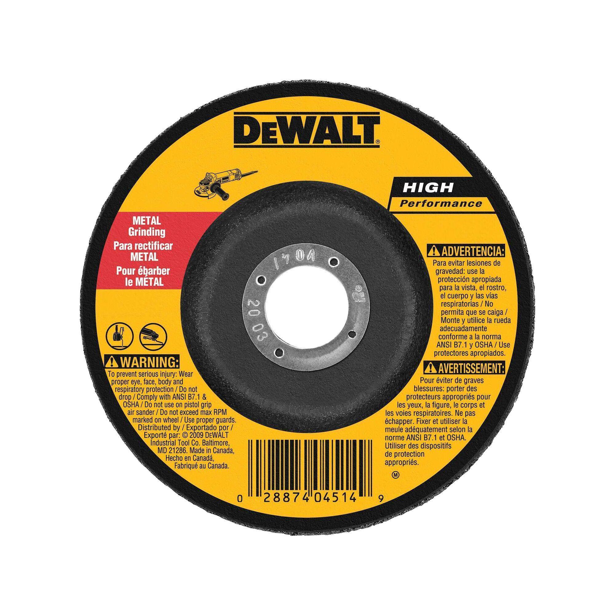 DeWALT® High Performance™ Guaranteed Tough® DW4619 Flat Depressed Center Grinding Wheel, 5 in Dia x 1/4 in THK, 7/8 in Center Hole, 24 Grit, Aluminum Oxide Abrasive