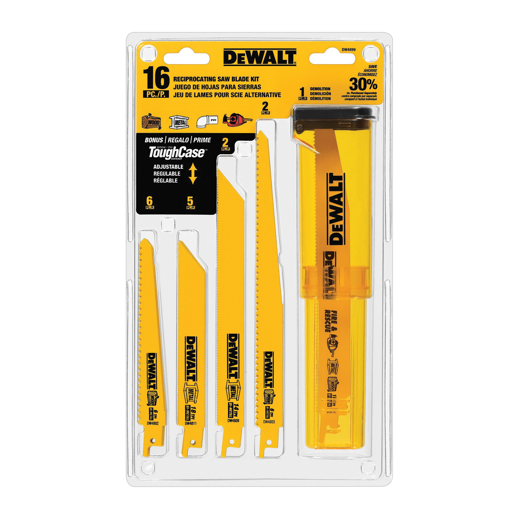DeWALT® DW4899 16-Piece Reciprocating Saw Blade Set, Bi-Metal Body